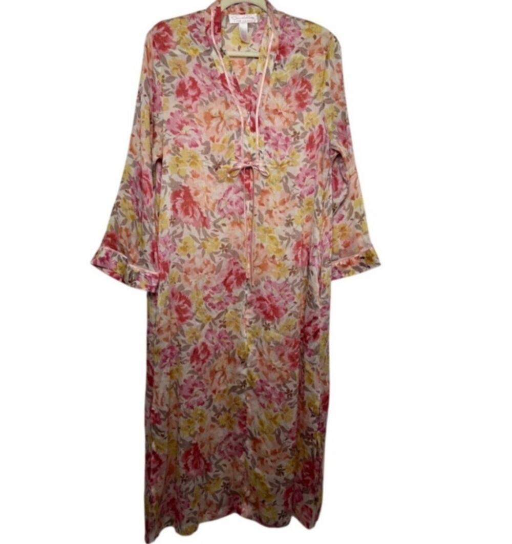 Oscar de la Renta Pink Label Floral Kaftan Robe Dress Vintage Luxe Maxi Gown Med